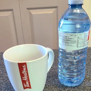 Tim Hortons Coffee White Red Ribbon Banner Mug Cup Limited Edition 2017